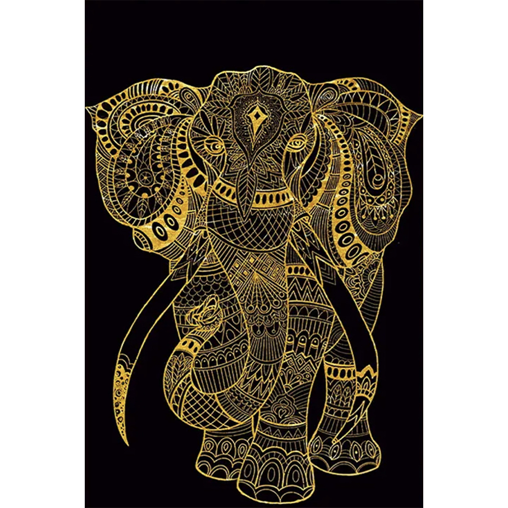 pintura de diamante 5D DIY taladro redondo completo elefante Wdftyju decoración del hogar 40x60cm oro negro