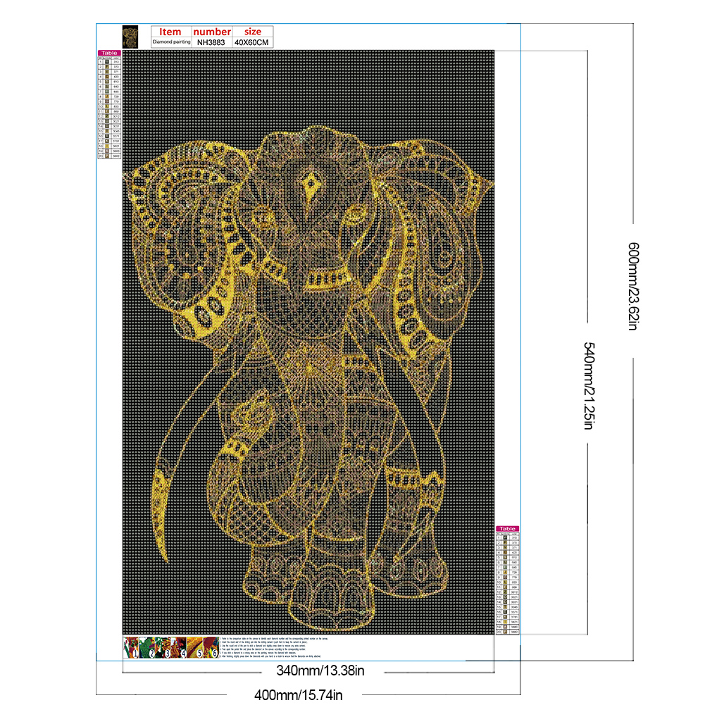 thumbnail image 2 of pintura de diamante 5D DIY taladro redondo completo elefante Wdftyju decoración del hogar 40x60cm oro negro, 2 of 9