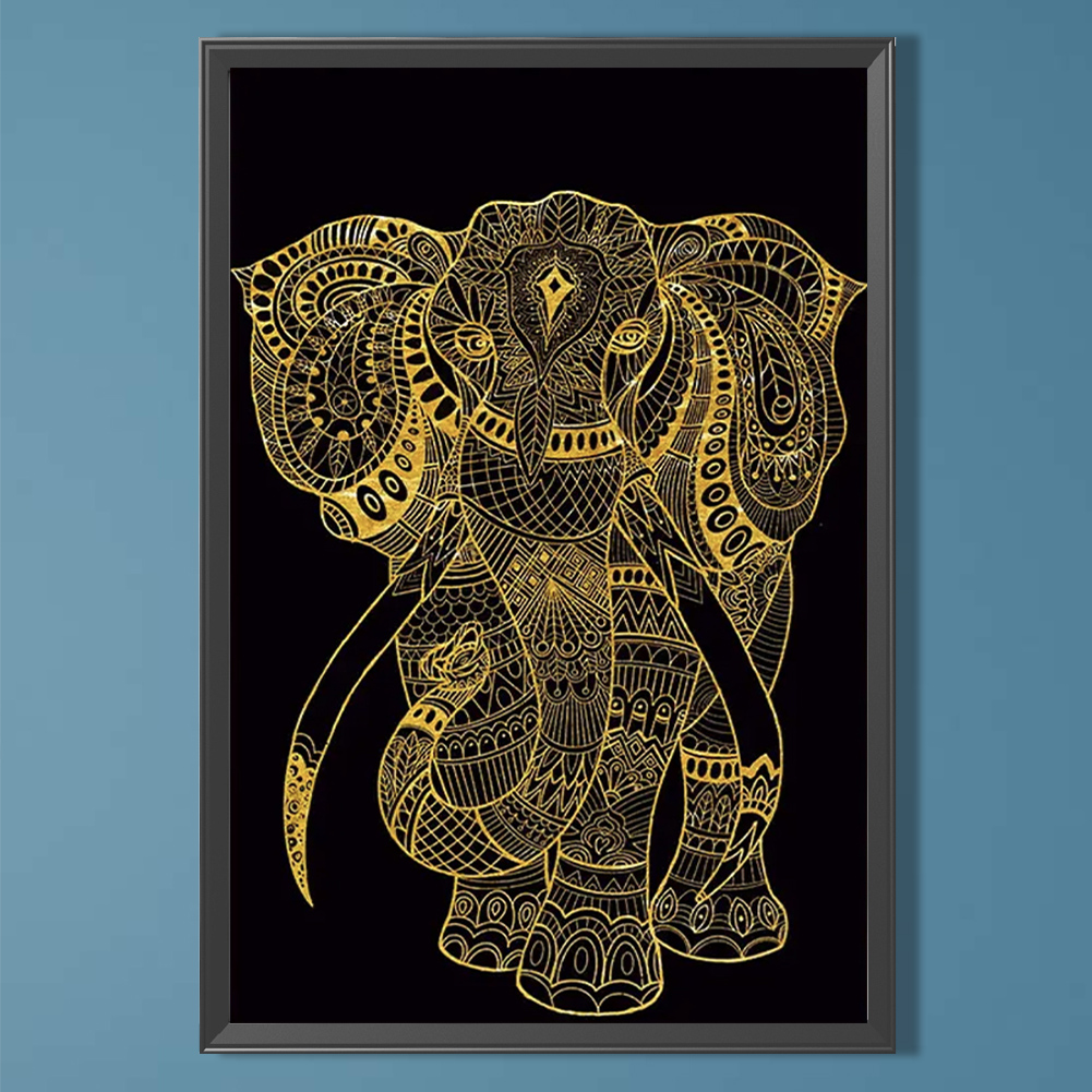 thumbnail image 3 of pintura de diamante 5D DIY taladro redondo completo elefante Wdftyju decoración del hogar 40x60cm oro negro, 3 of 9