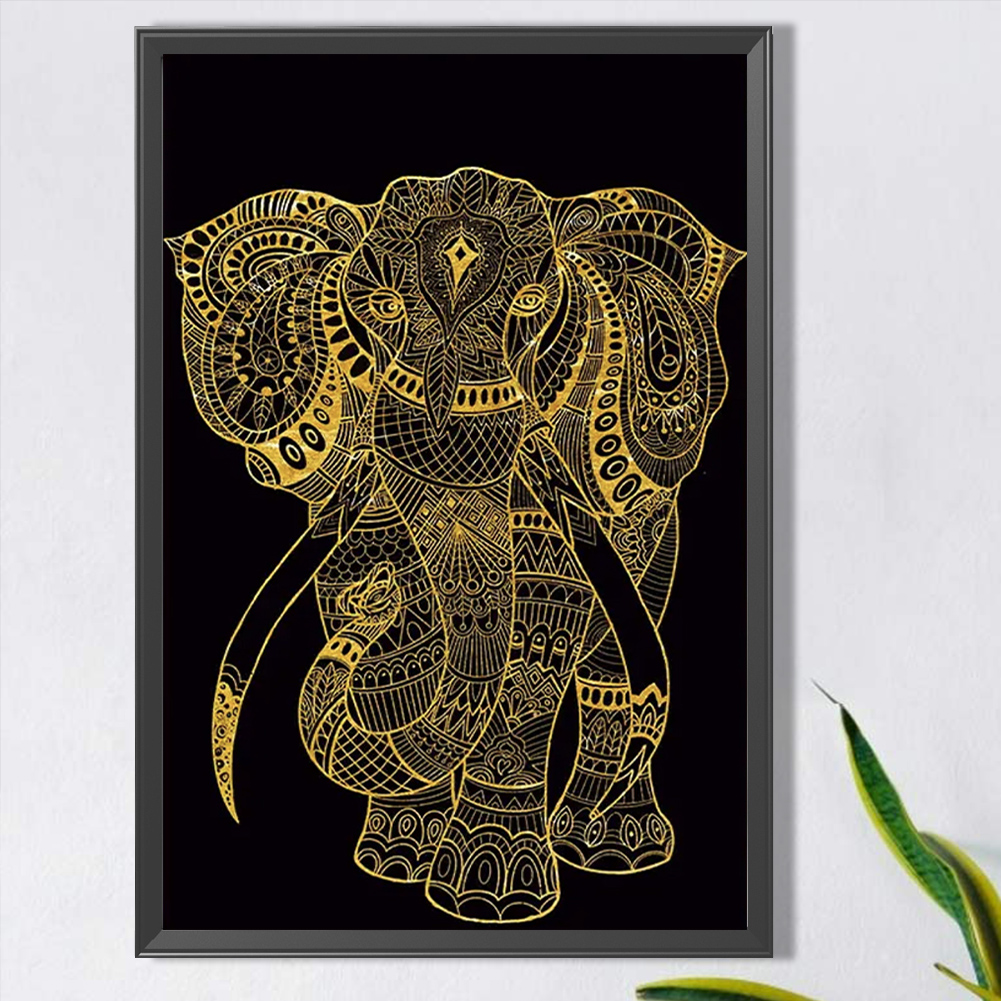 thumbnail image 4 of pintura de diamante 5D DIY taladro redondo completo elefante Wdftyju decoración del hogar 40x60cm oro negro, 4 of 9