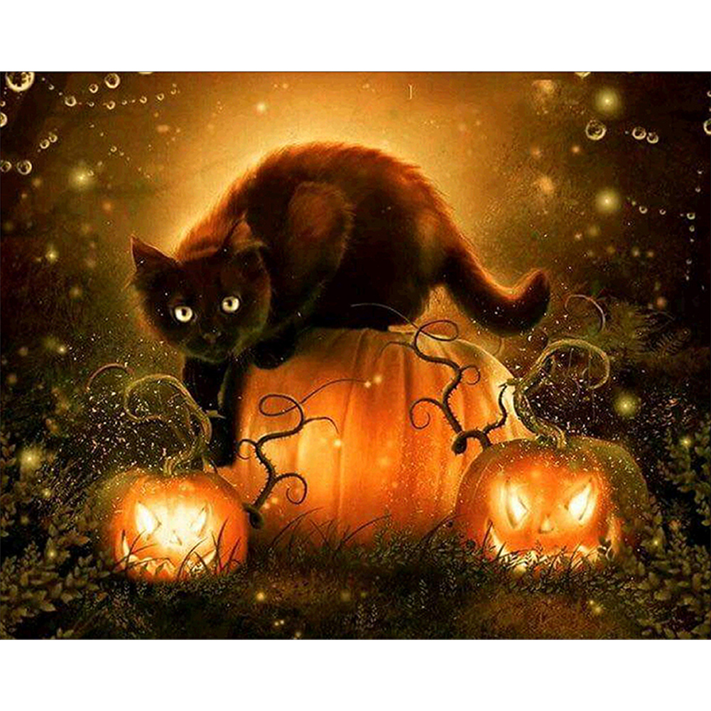 thumbnail image 1 of Kit de pintura por números DIY arte al óleo imagen de gato de Halloween decoración del hogar 50x40cm negro, 1 of 9