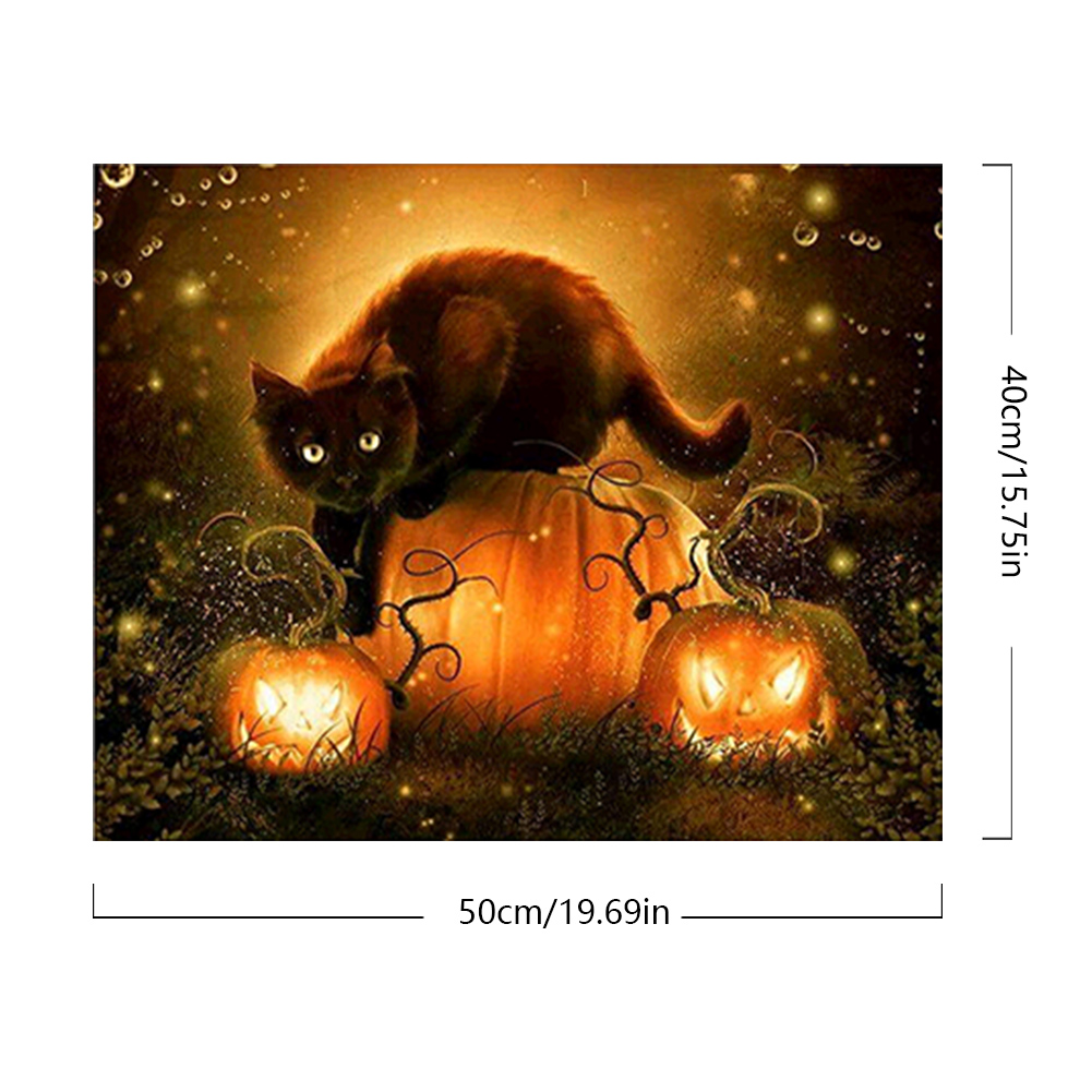 thumbnail image 2 of Kit de pintura por números DIY arte al óleo imagen de gato de Halloween decoración del hogar 50x40cm negro, 2 of 9