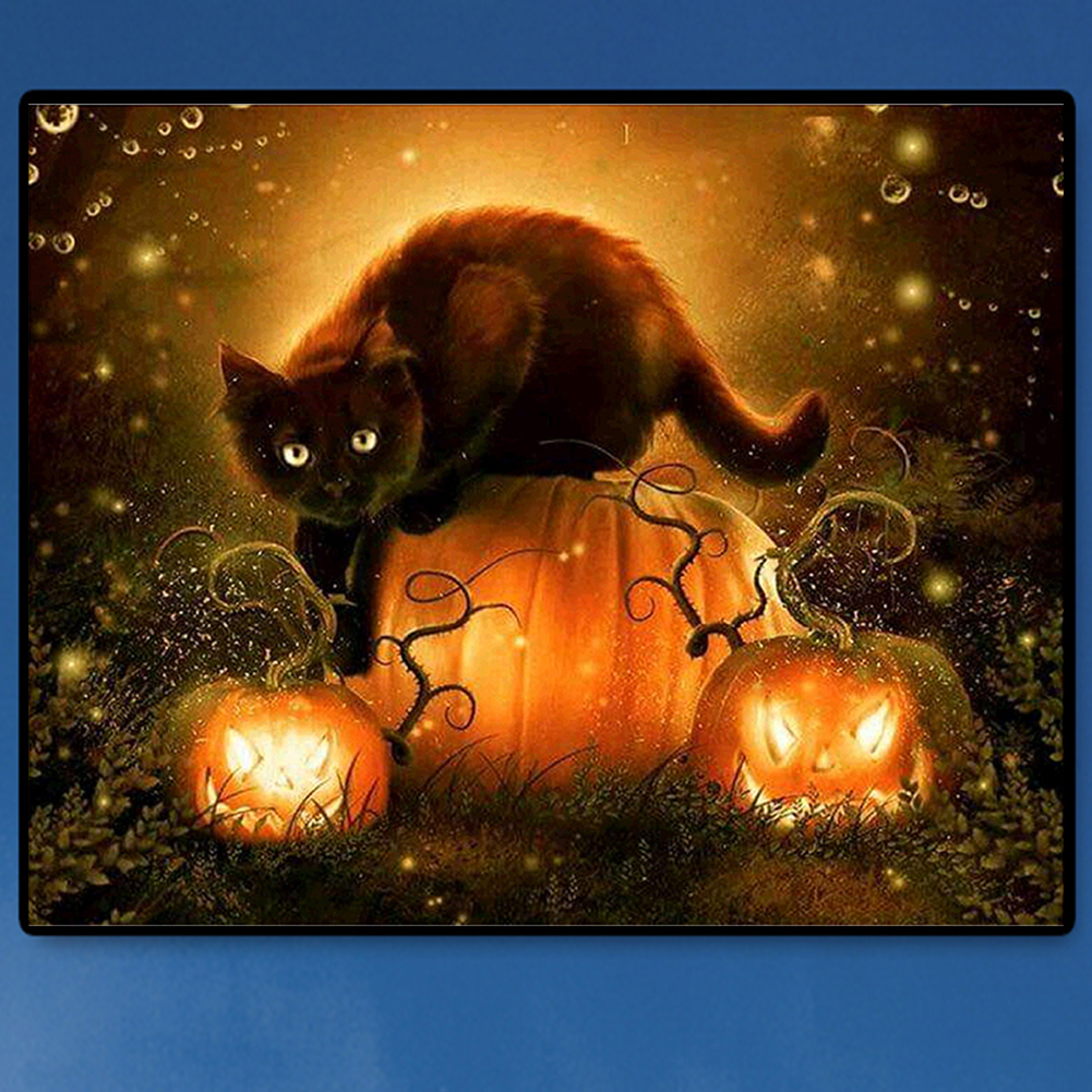 thumbnail image 3 of Kit de pintura por números DIY arte al óleo imagen de gato de Halloween decoración del hogar 50x40cm negro, 3 of 9