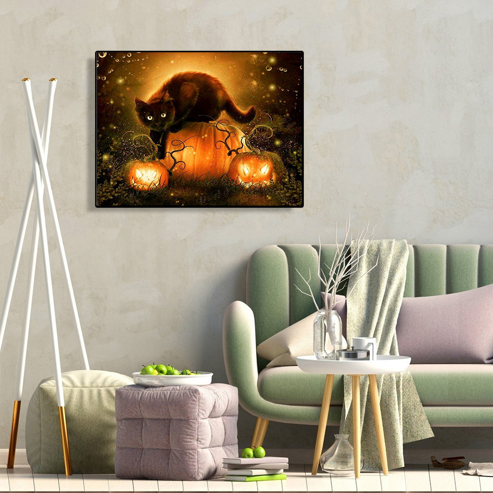 thumbnail image 4 of Kit de pintura por números DIY arte al óleo imagen de gato de Halloween decoración del hogar 50x40cm negro, 4 of 9