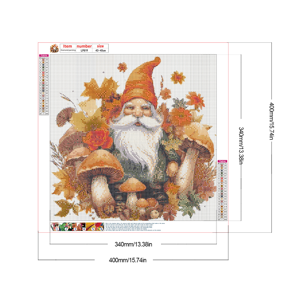 thumbnail image 2 of Pintura De Diamante 5D DIY Taladro Redondo Completo Kit De Gnomo De Seta De Otoño Decoración 40x40cm, 2 of 9
