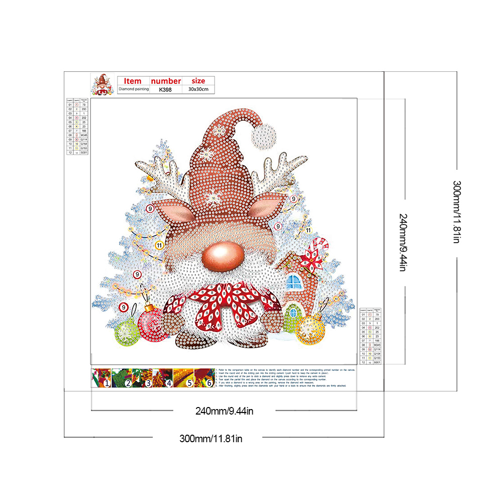 thumbnail image 2 of Pintura de diamante 5D DIY, taladro parcial con forma especial, Kit de gnomo de Navidad, decoración, 30x30cm, 2 of 9