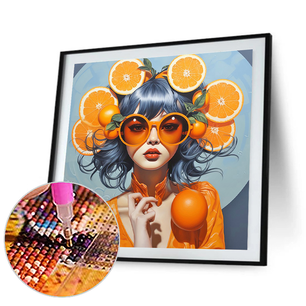 thumbnail image 5 of Pintura De Diamante 5D DIY Kit De Niña De Taladro Redondo Completo Decoración Del Hogar 40x40cm Naranja, 5 of 9