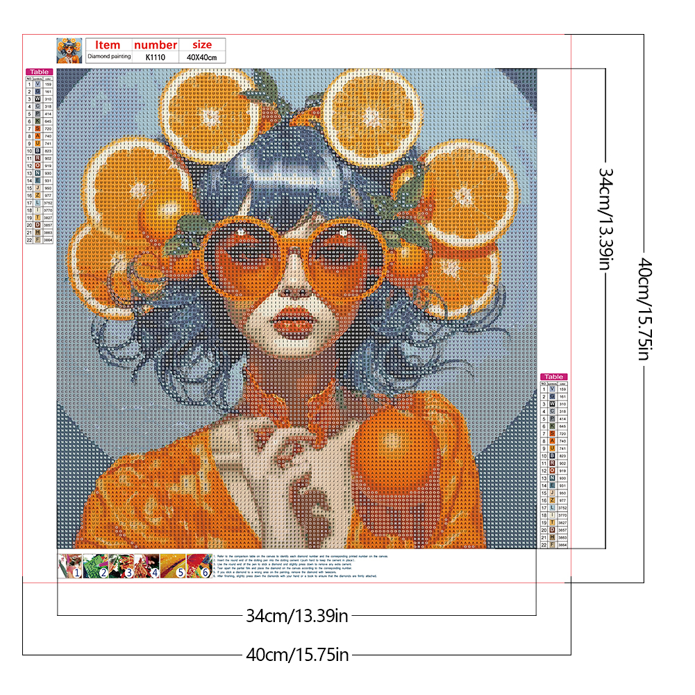 thumbnail image 2 of Pintura De Diamante 5D DIY Kit De Niña De Taladro Redondo Completo Decoración Del Hogar 40x40cm Naranja, 2 of 9
