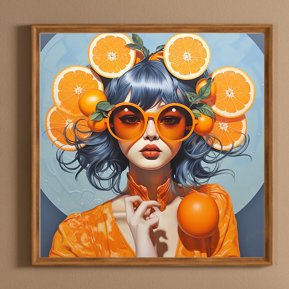 thumbnail image 3 of Pintura De Diamante 5D DIY Kit De Niña De Taladro Redondo Completo Decoración Del Hogar 40x40cm Naranja, 3 of 9