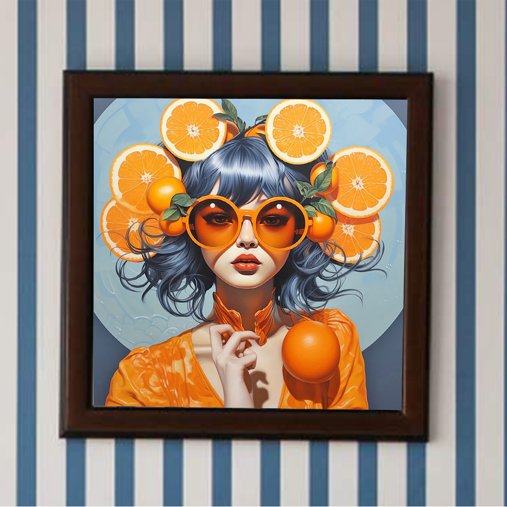 thumbnail image 4 of Pintura De Diamante 5D DIY Kit De Niña De Taladro Redondo Completo Decoración Del Hogar 40x40cm Naranja, 4 of 9