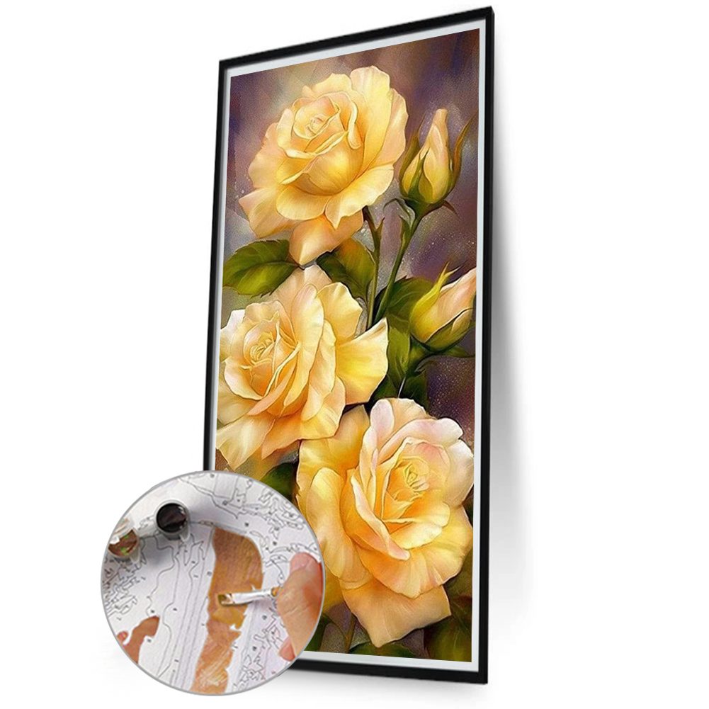thumbnail image 5 of Kit de pintura por números DIY arte al óleo rosas imagen decoración de la pared del hogar 30x70cm amarillo, 5 of 9