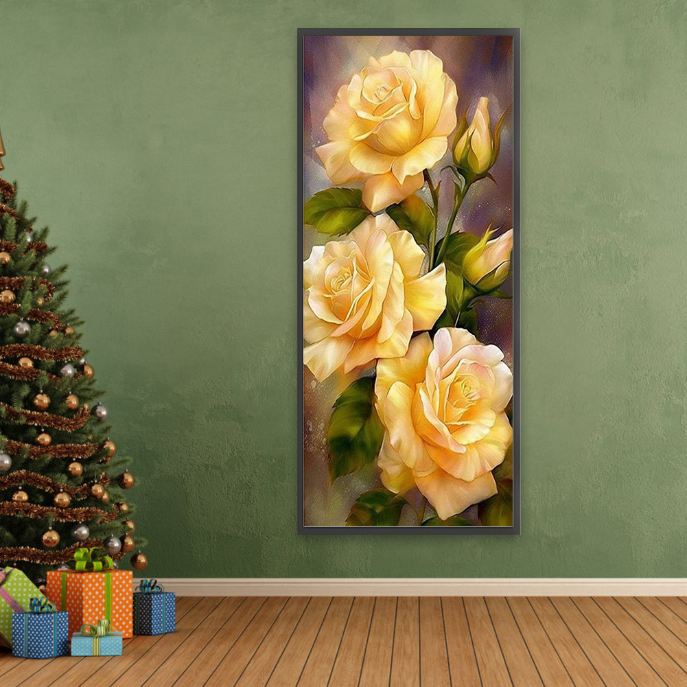 thumbnail image 3 of Kit de pintura por números DIY arte al óleo rosas imagen decoración de la pared del hogar 30x70cm amarillo, 3 of 9