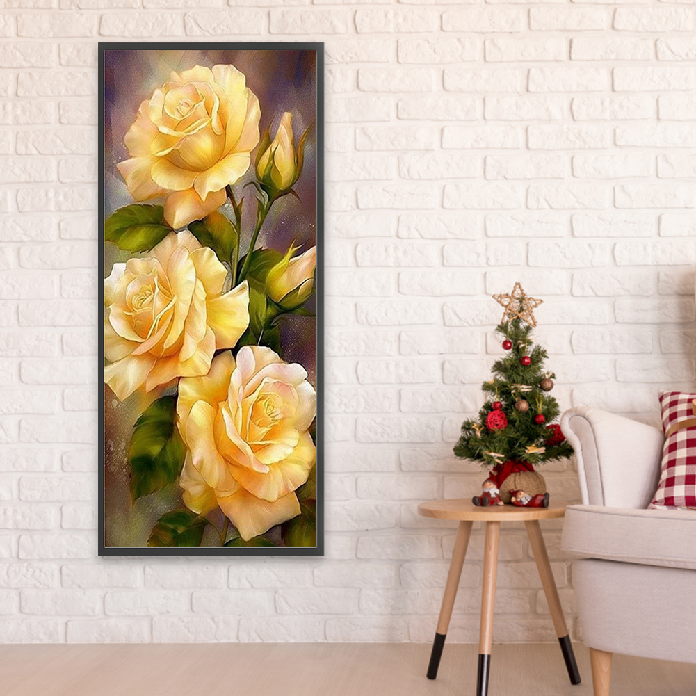 thumbnail image 4 of Kit de pintura por números DIY arte al óleo rosas imagen decoración de la pared del hogar 30x70cm amarillo, 4 of 9