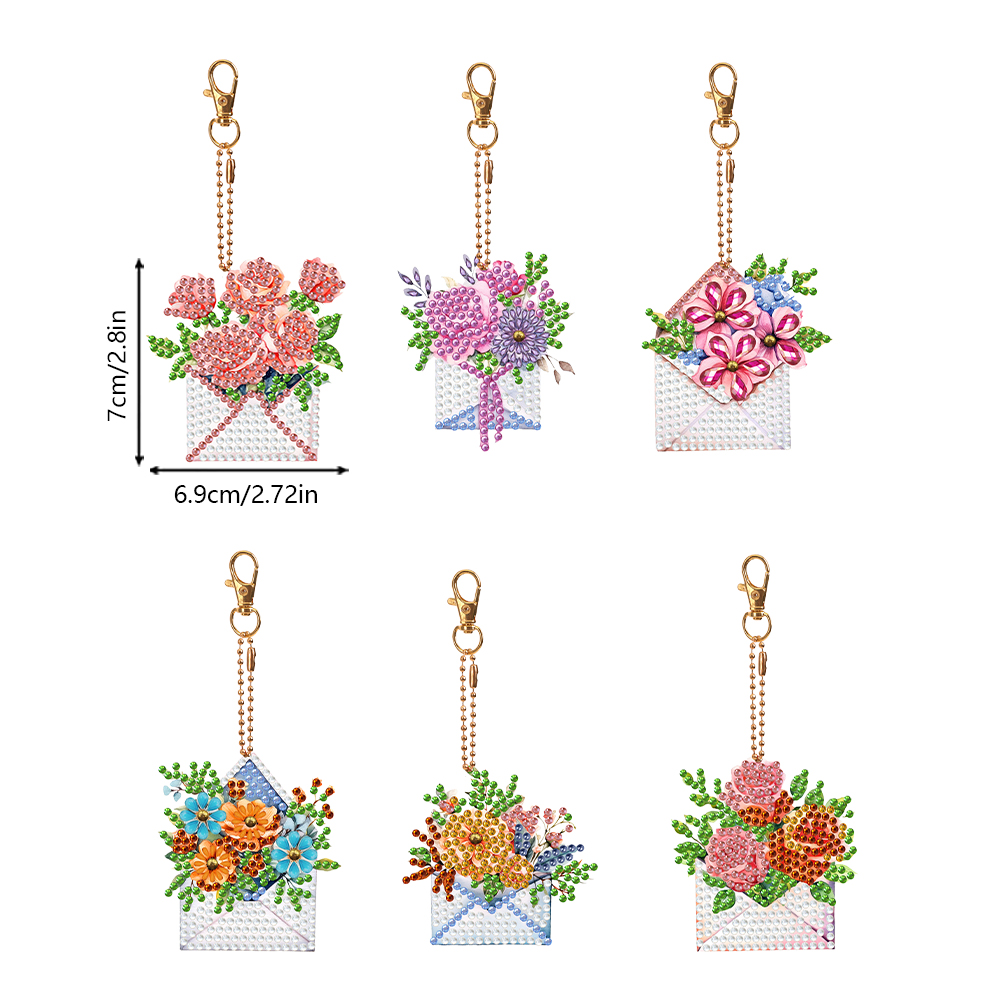 thumbnail image 2 of Llavero con diseño de diamante de 6 uds., sobre, flores, llavero con pintura de diamante de doble cara, 2 of 9