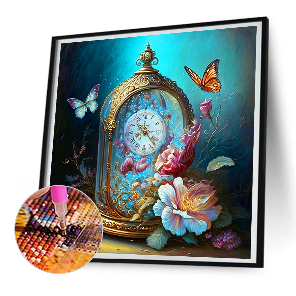 thumbnail image 5 of Pintura de diamante 5D DIY, Kit de reloj de mariposa con taladro redondo completo, decoración del hogar, 30x30cm, 5 of 9
