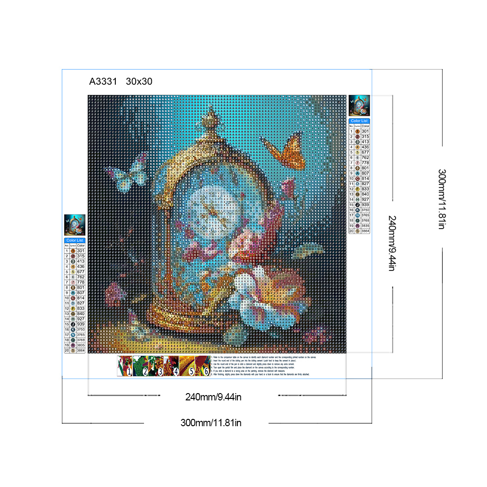 thumbnail image 2 of Pintura de diamante 5D DIY, Kit de reloj de mariposa con taladro redondo completo, decoración del hogar, 30x30cm, 2 of 9