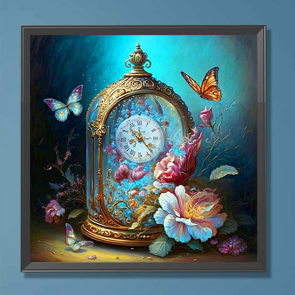 thumbnail image 3 of Pintura de diamante 5D DIY, Kit de reloj de mariposa con taladro redondo completo, decoración del hogar, 30x30cm, 3 of 9