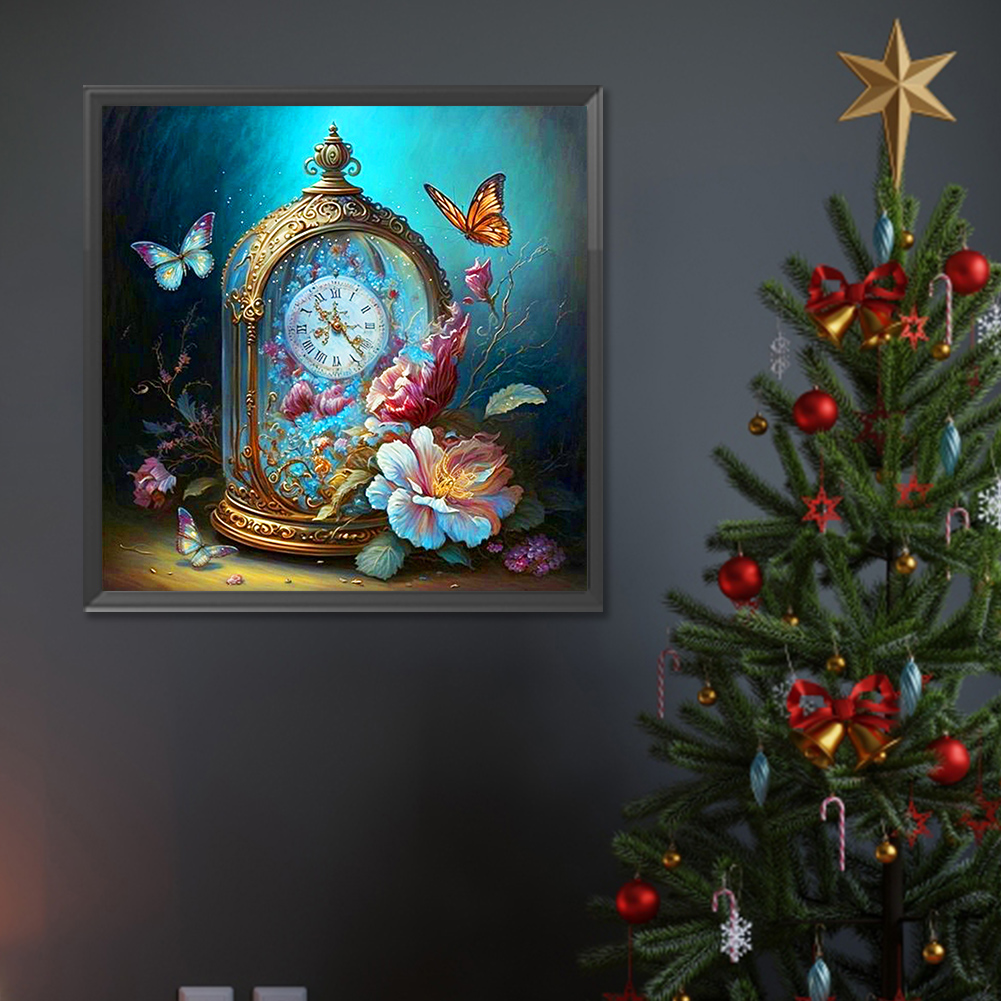 thumbnail image 4 of Pintura de diamante 5D DIY, Kit de reloj de mariposa con taladro redondo completo, decoración del hogar, 30x30cm, 4 of 9
