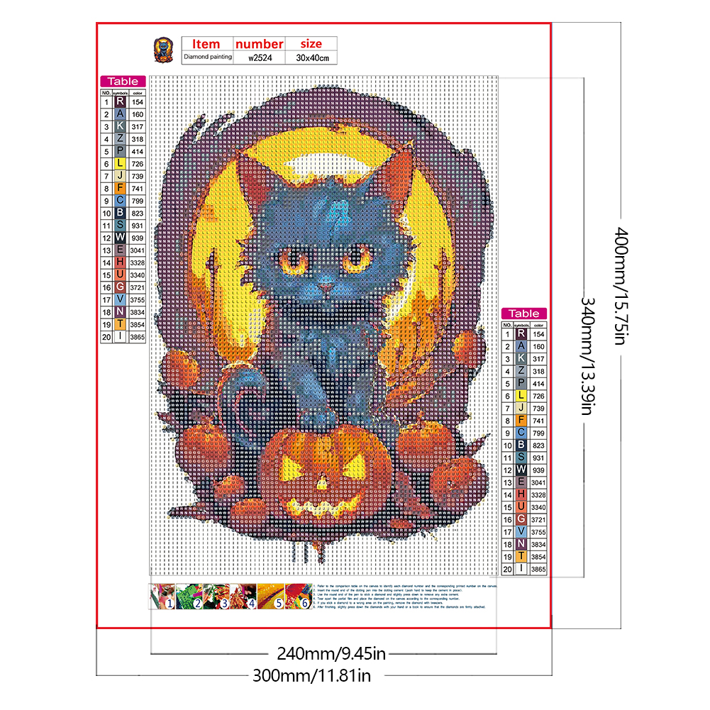 thumbnail image 2 of Pintura De Diamante 5D DIY Taladro Redondo Completo Kit De Gato De Halloween Decoración 30x40cm Negro, 2 of 9