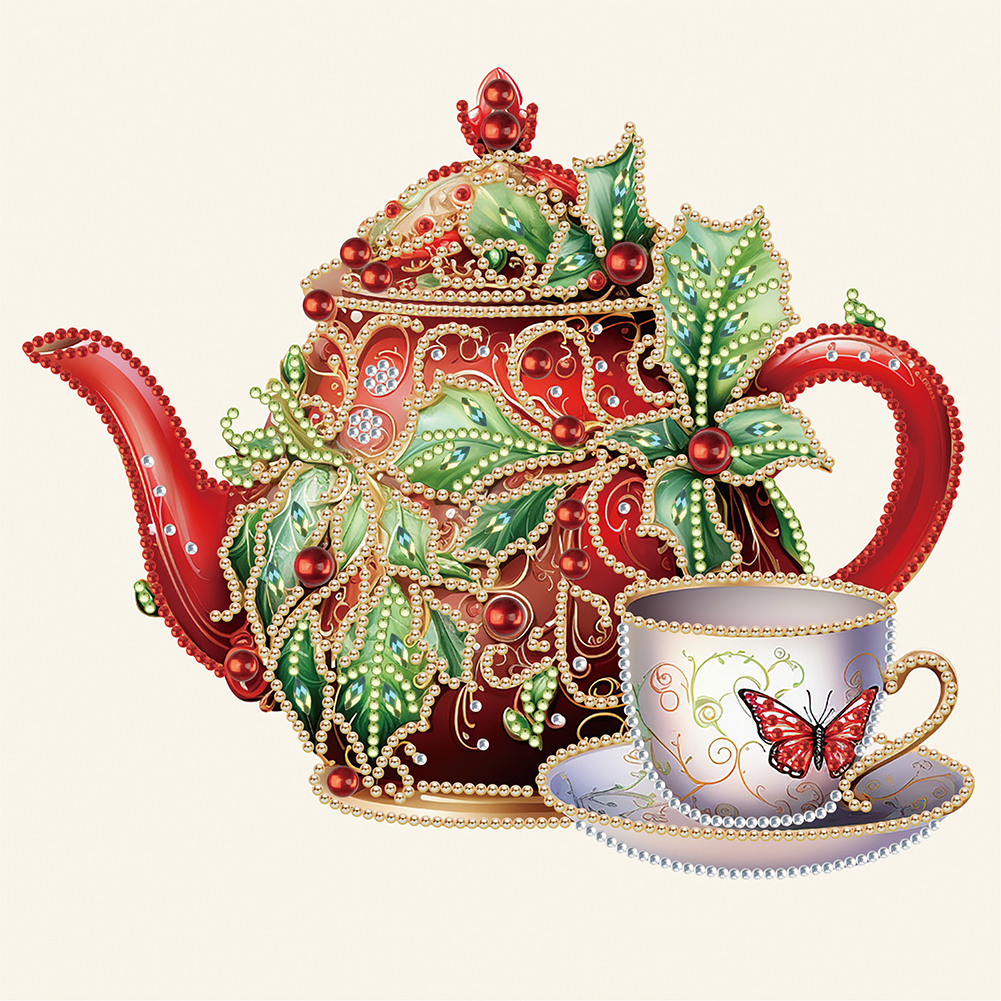 thumbnail image 1 of Pintura de diamante 5D DIY Kit de tetera de Navidad con forma especial parcial 30x30cm, 1 of 9