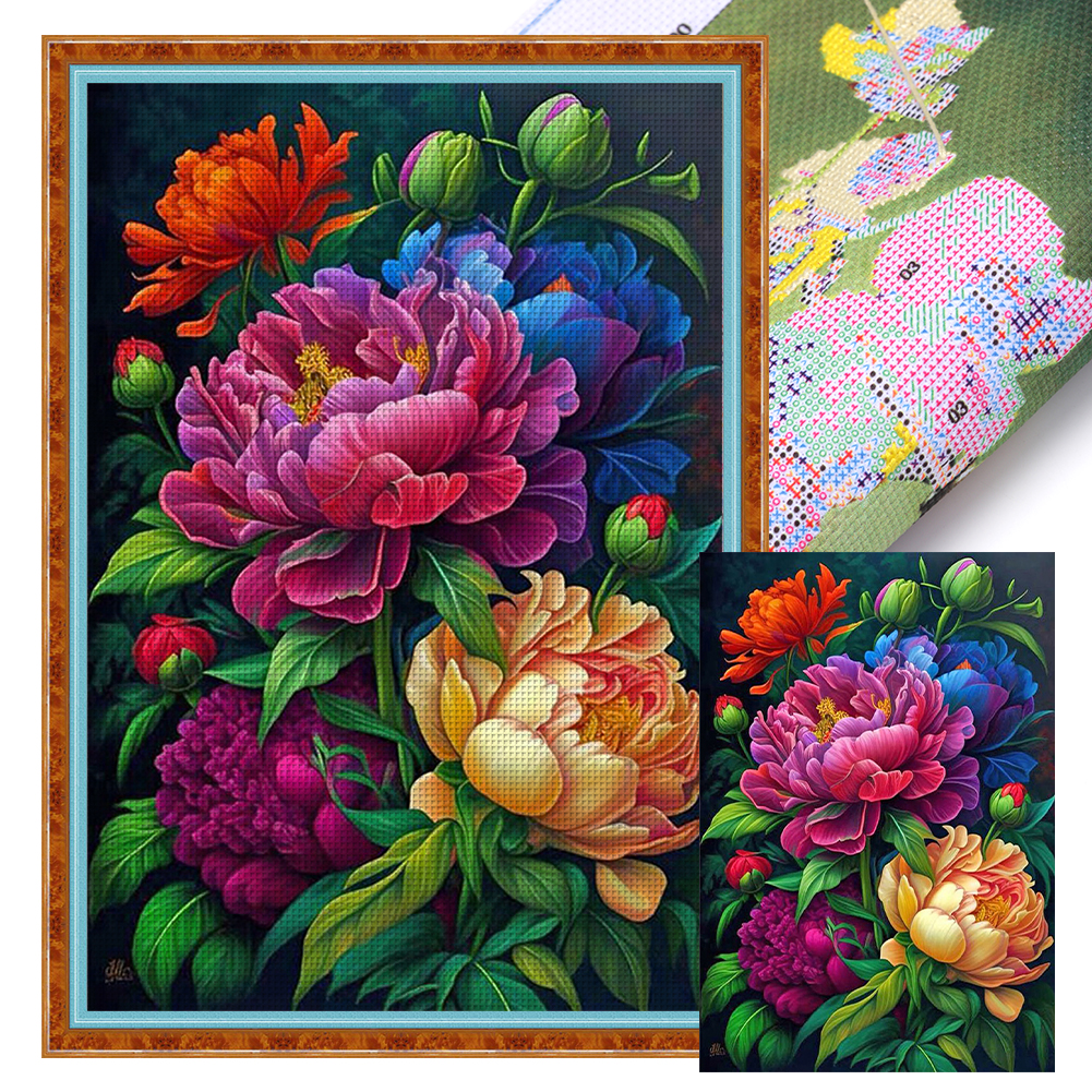 thumbnail image 1 of Hilo de bordar de algodón ecológico completo Wdftyju Kit de punto de cruz de peonía impresa 11CT 40x60cm, 1 of 9
