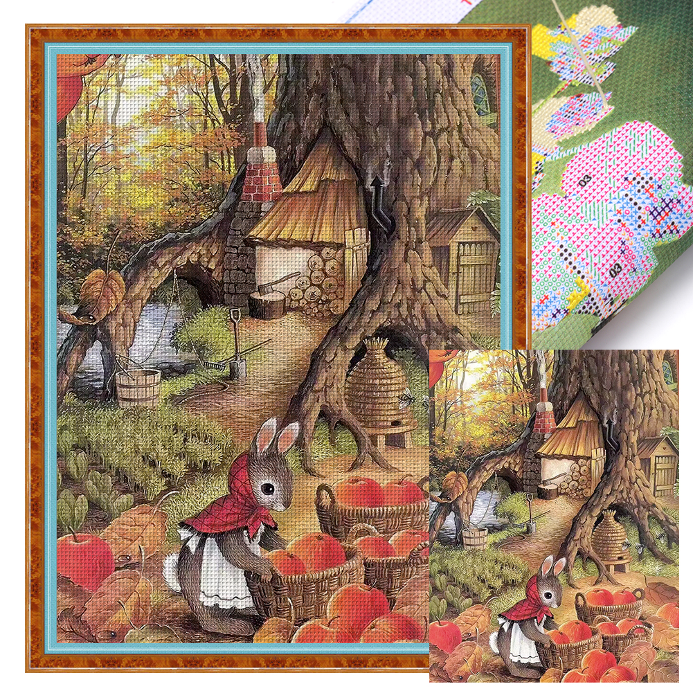 Hilo de algodón ecológico Wdftyju Bordado completo punto de cruz con conejito 11CT 60x75cm