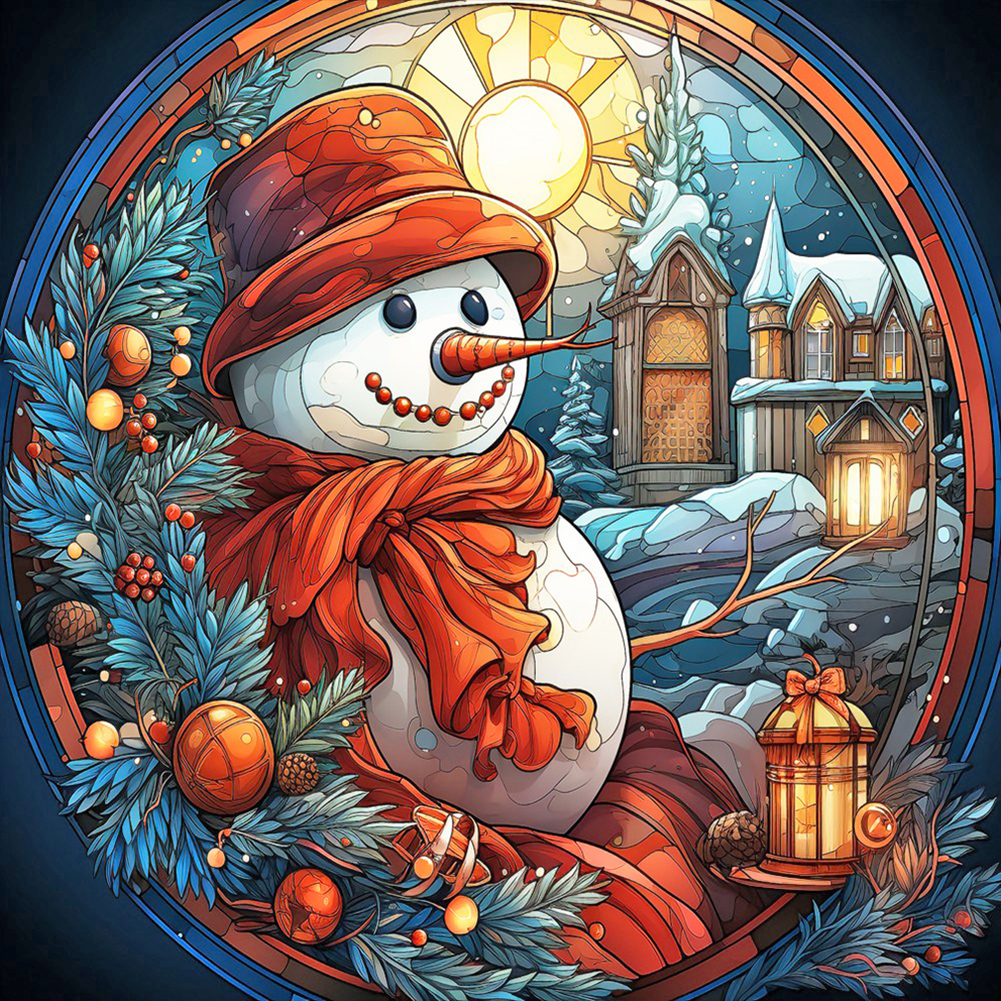 thumbnail image 1 of Pintura de diamante 5D DIY taladro redondo completo decoración de vidrieras navideñas 30x30cm, 1 of 9