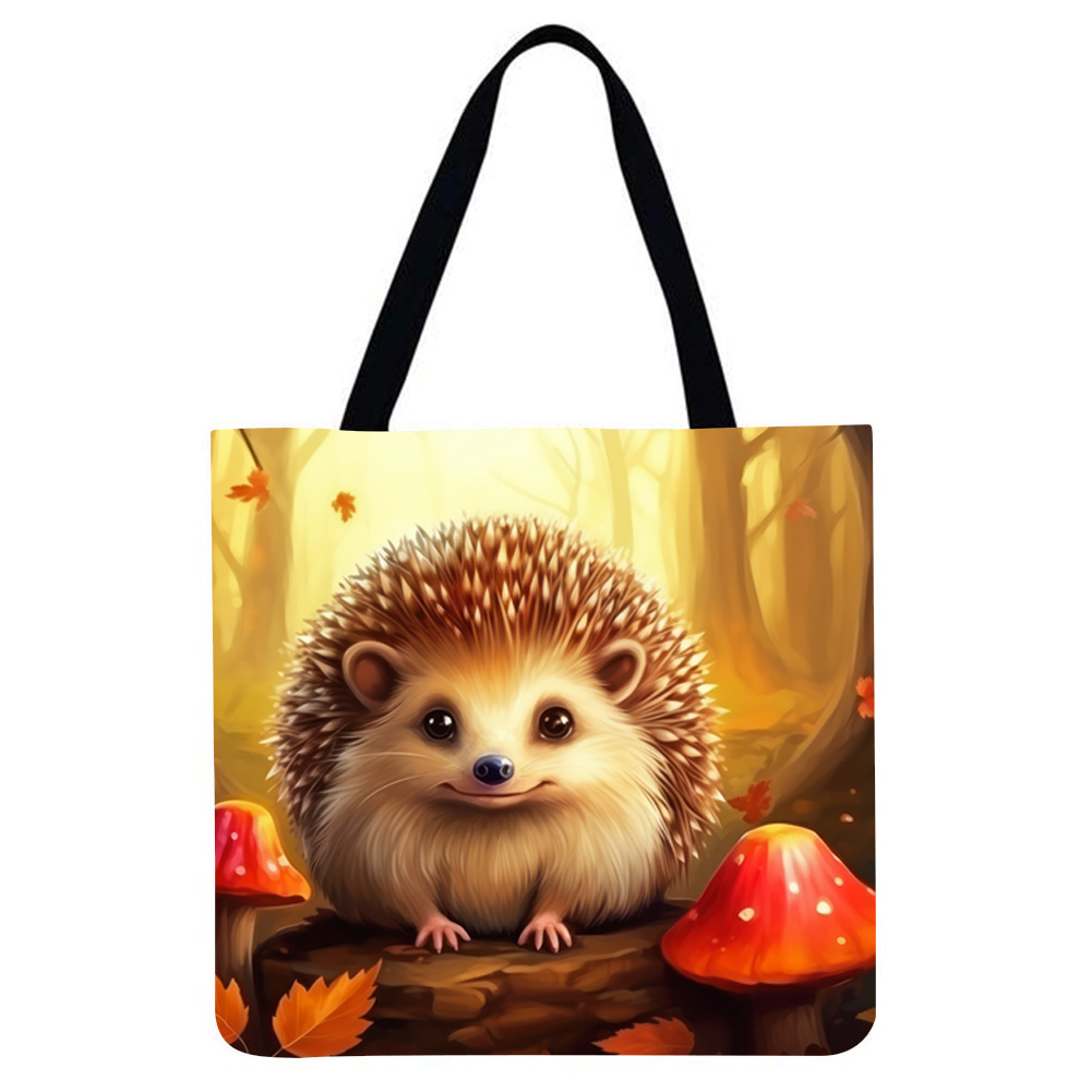 Lindo erizo sonriente-Bolsa de mano de lino de gran capacidad