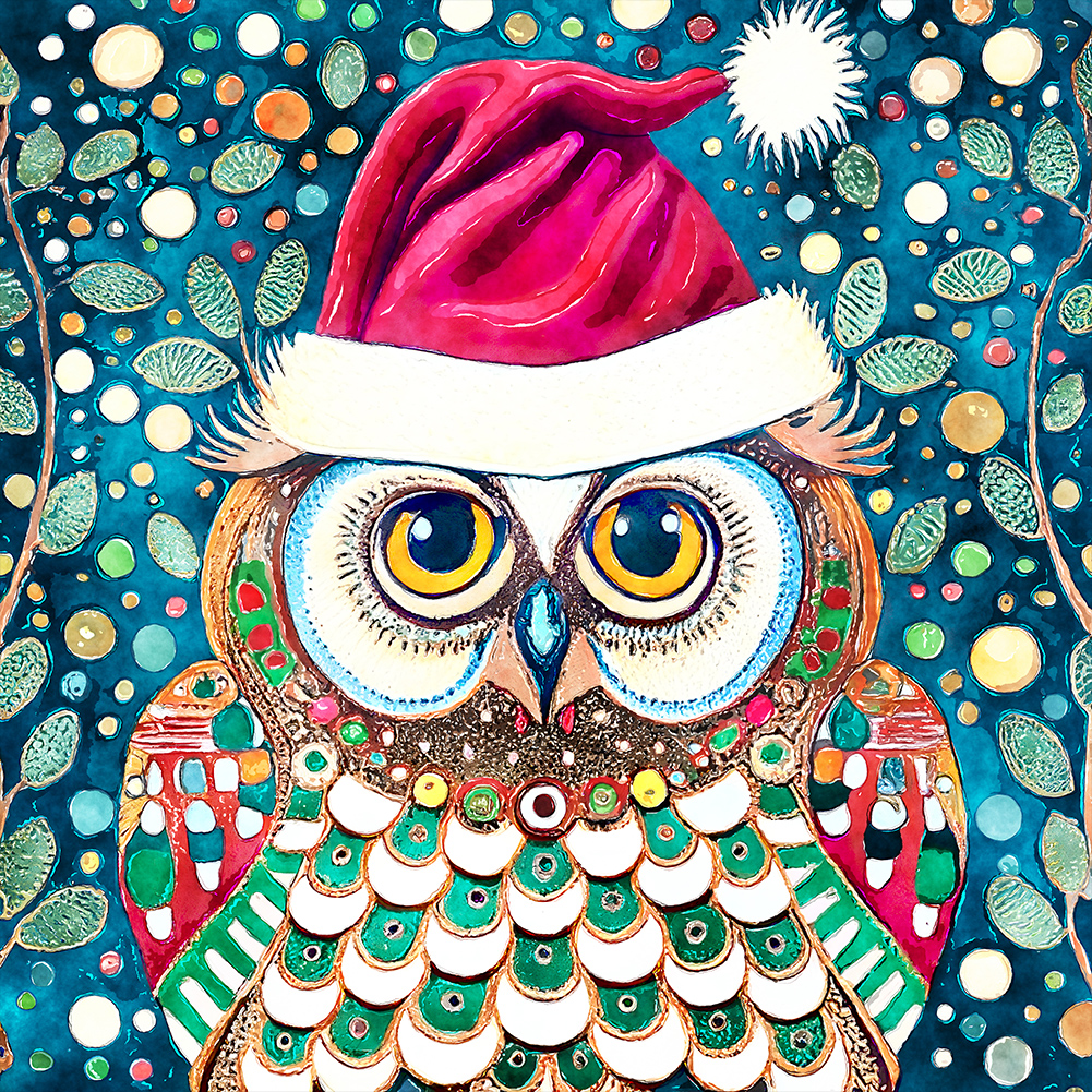 Pintura de diamante 5D DIY, taladro redondo completo, Kit de búho navideño, decoración del hogar, 30x30cm