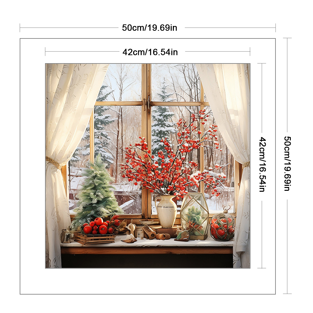 thumbnail image 2 of Hilo de bordar de algodón completo, 11CT, ventana impresa, escena de nieve, punto de cruz, 50x50cm, 2 of 9