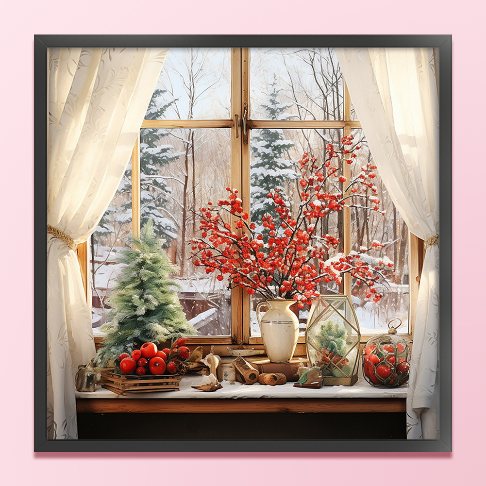 thumbnail image 3 of Hilo de bordar de algodón completo, 11CT, ventana impresa, escena de nieve, punto de cruz, 50x50cm, 3 of 9