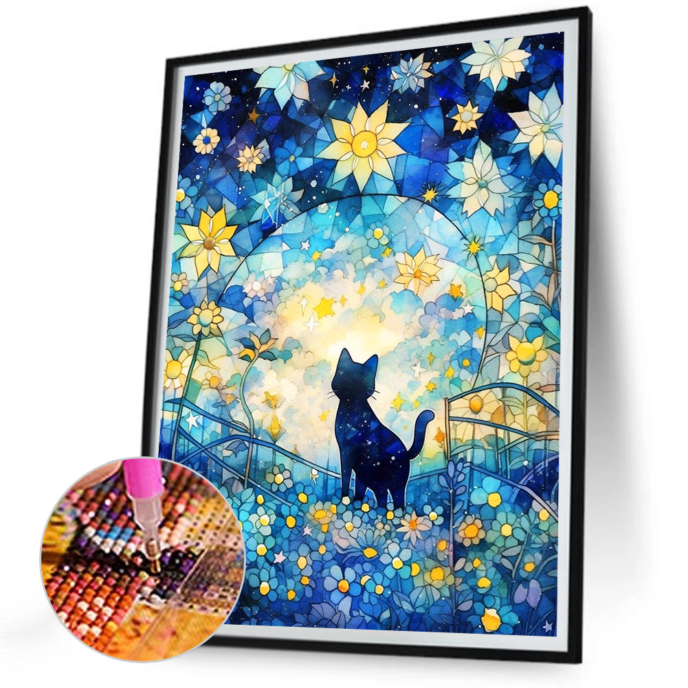 thumbnail image 5 of Pintura de diamante 5D DIY Wdftyju taladro redondo completo 30x40cm estrellas y gatos decoración del hogar, 5 of 9