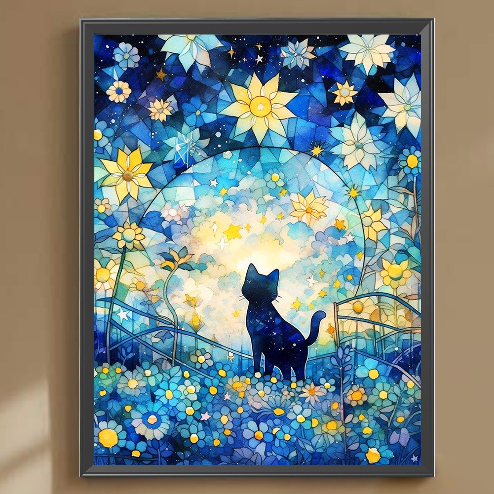 thumbnail image 3 of Pintura de diamante 5D DIY Wdftyju taladro redondo completo 30x40cm estrellas y gatos decoración del hogar, 3 of 9