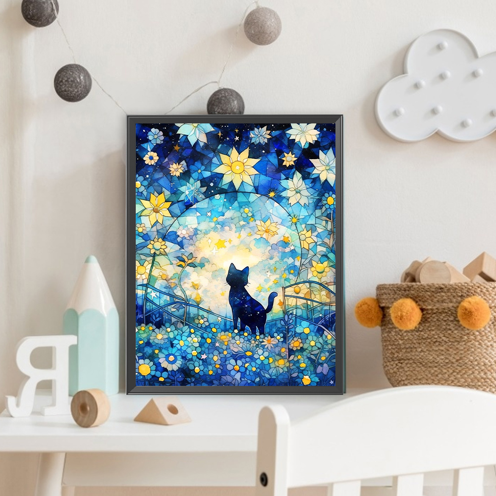 thumbnail image 4 of Pintura de diamante 5D DIY Wdftyju taladro redondo completo 30x40cm estrellas y gatos decoración del hogar, 4 of 9