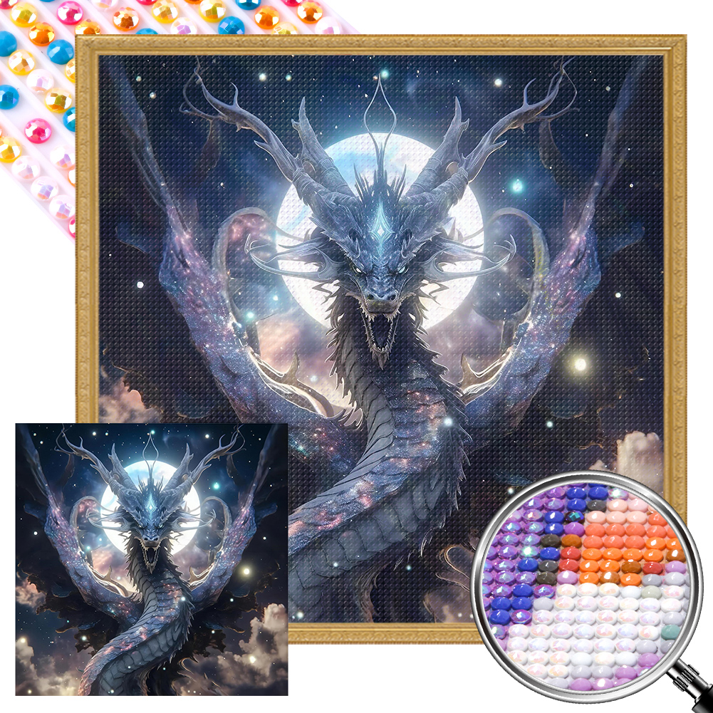 thumbnail image 1 of Pintura de diamante 5D DIY taladro redondo completo parcial AB dragón gruñendo 45x45cm, 1 of 9