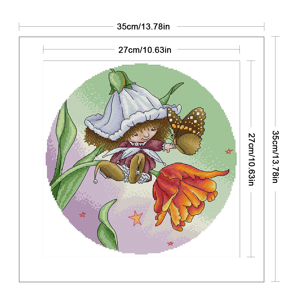 thumbnail image 2 of Kit de punto de cruz con estampado de Hada de las flores, hilo de algodón ecológico bordado de 14CT, 2 of 9