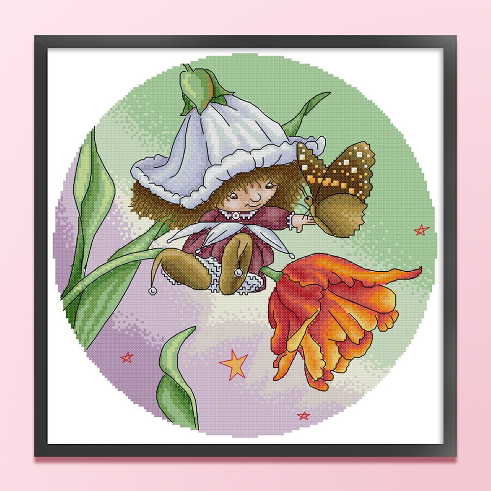 thumbnail image 3 of Kit de punto de cruz con estampado de Hada de las flores, hilo de algodón ecológico bordado de 14CT, 3 of 9