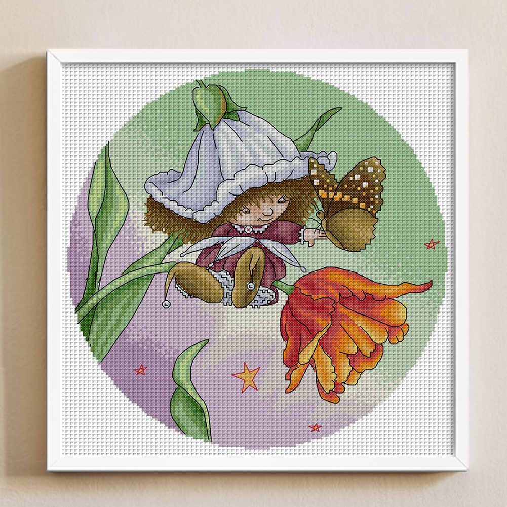 thumbnail image 4 of Kit de punto de cruz con estampado de Hada de las flores, hilo de algodón ecológico bordado de 14CT, 4 of 9