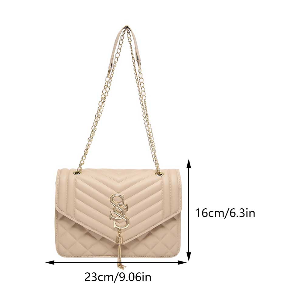 thumbnail image 2 of Bolso de hombro acolchado para mujer con decoración de borlas, bolso bandolera a la moda, bolso diario para mujer, 2 of 7