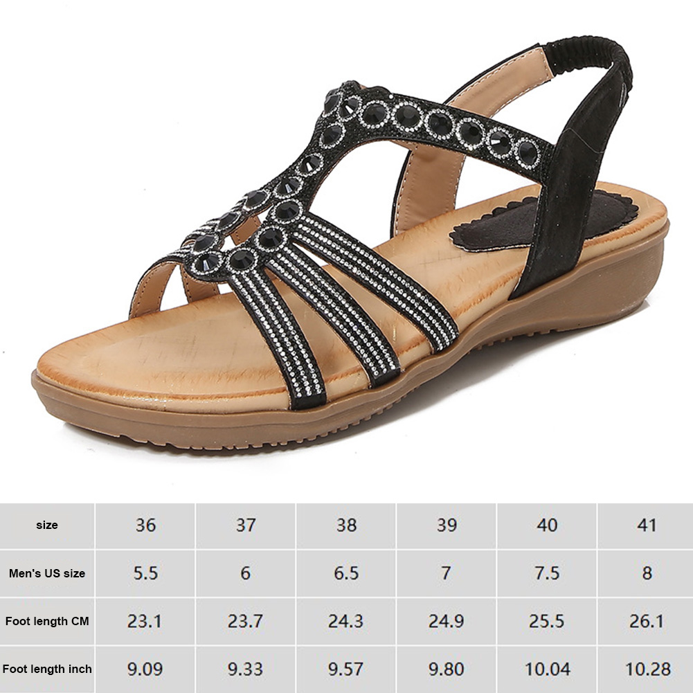 thumbnail image 2 of Sandalias de playa con diamantes de imitación, sandalias bohemias con tiras elásticas para mujer elegantes, 2 of 9