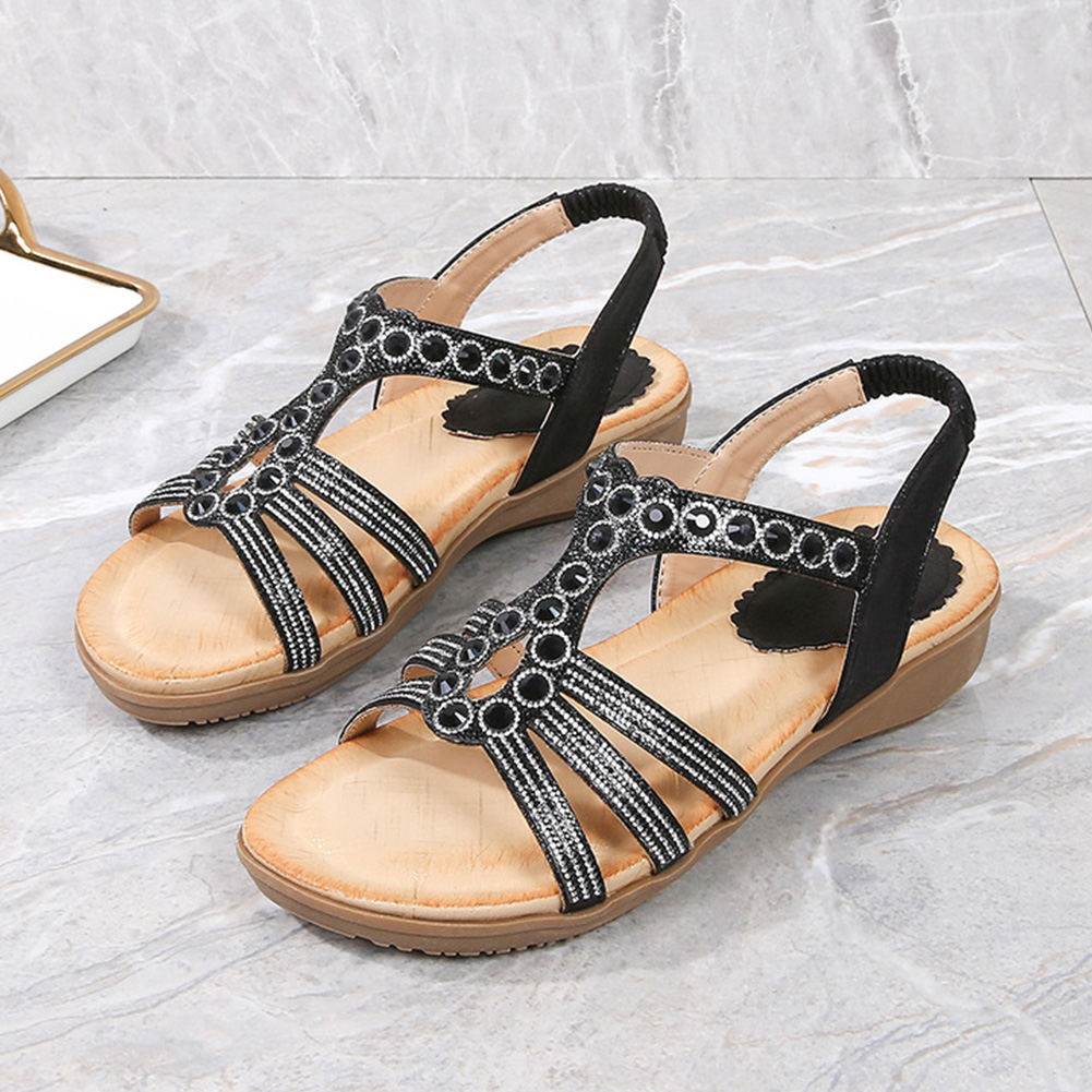 thumbnail image 3 of Sandalias de playa con diamantes de imitación, sandalias bohemias con tiras elásticas para mujer elegantes, 3 of 9