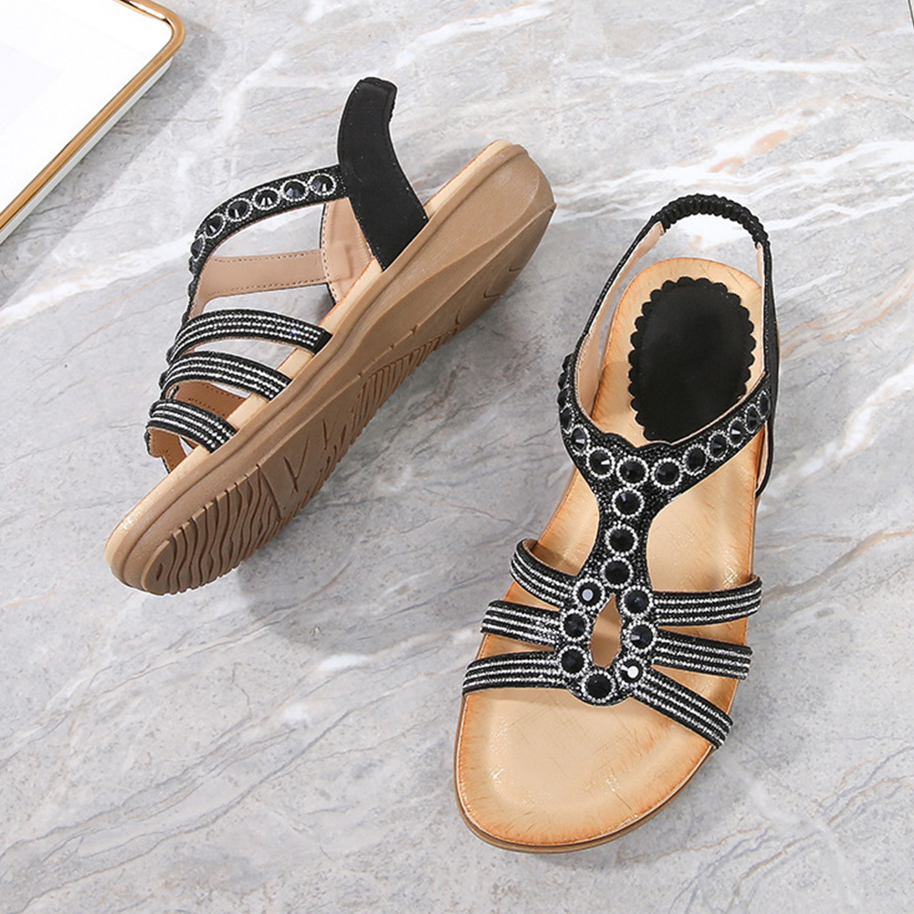 thumbnail image 1 of Sandalias de playa con diamantes de imitación, sandalias bohemias con tiras elásticas para mujer elegantes, 1 of 9